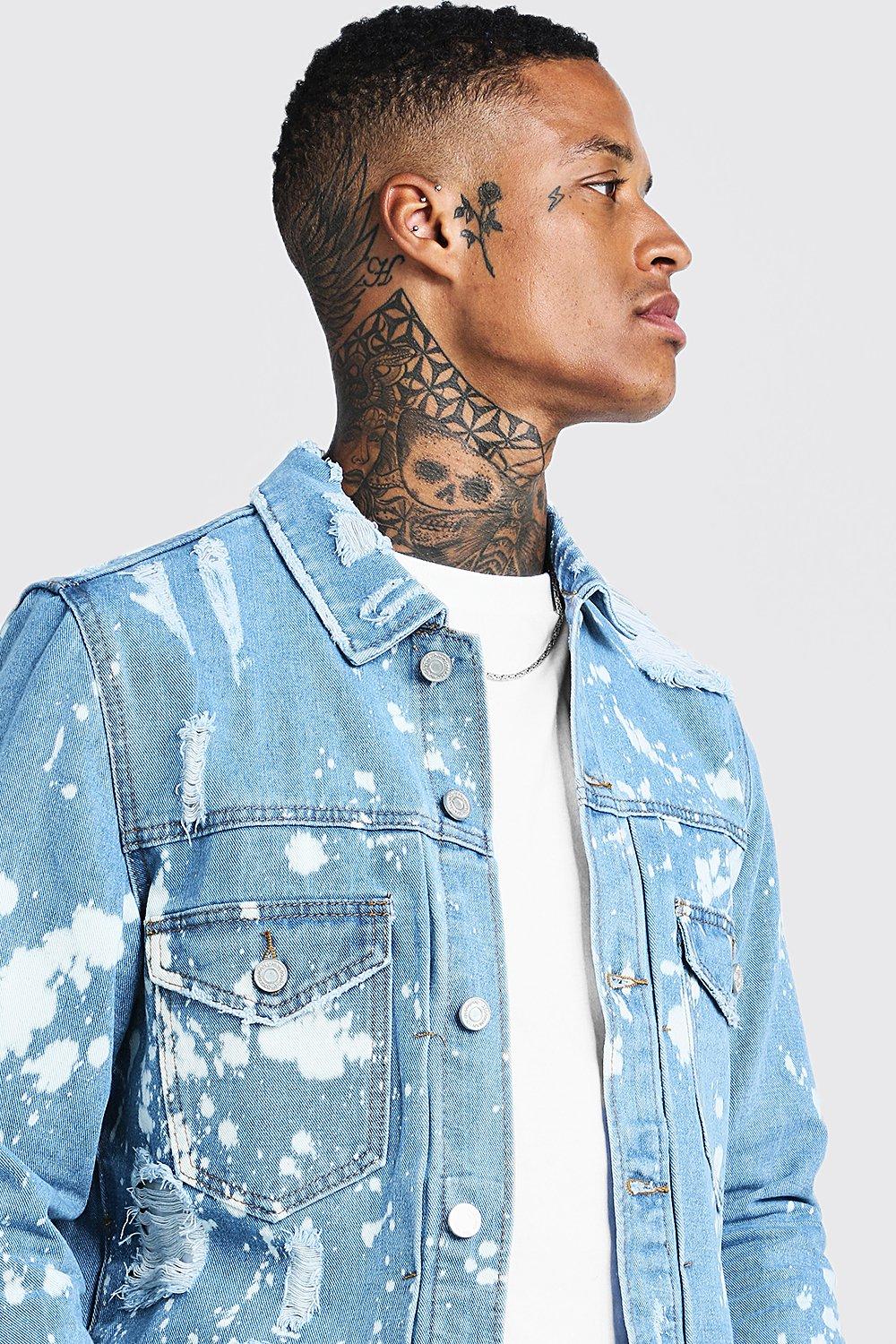 Ripped Denim Jacket With Bleach Effect